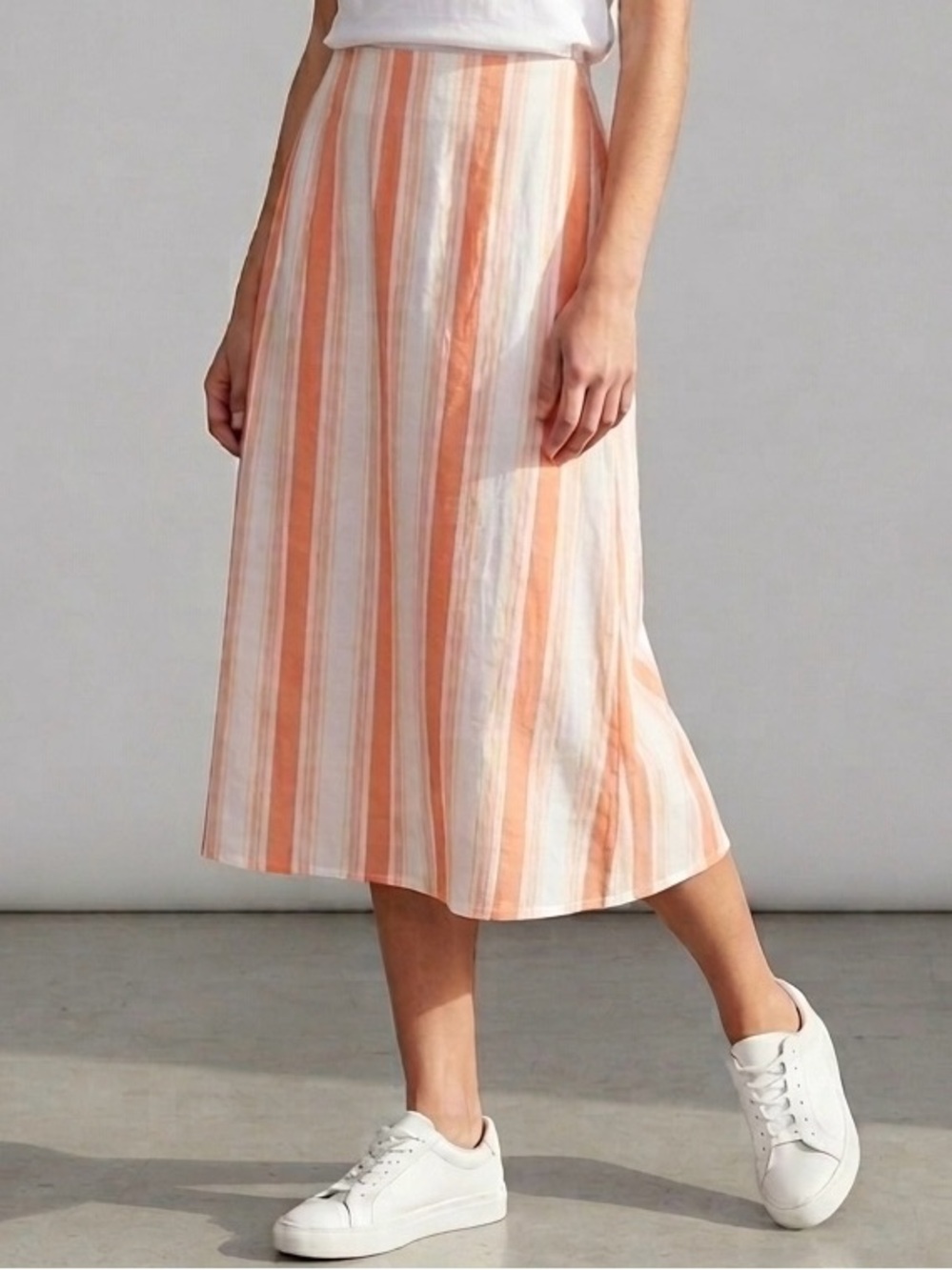 Olivia James The Label 100% Cotton Sarah Skirt in Coral Stripe BNWT Sz Small